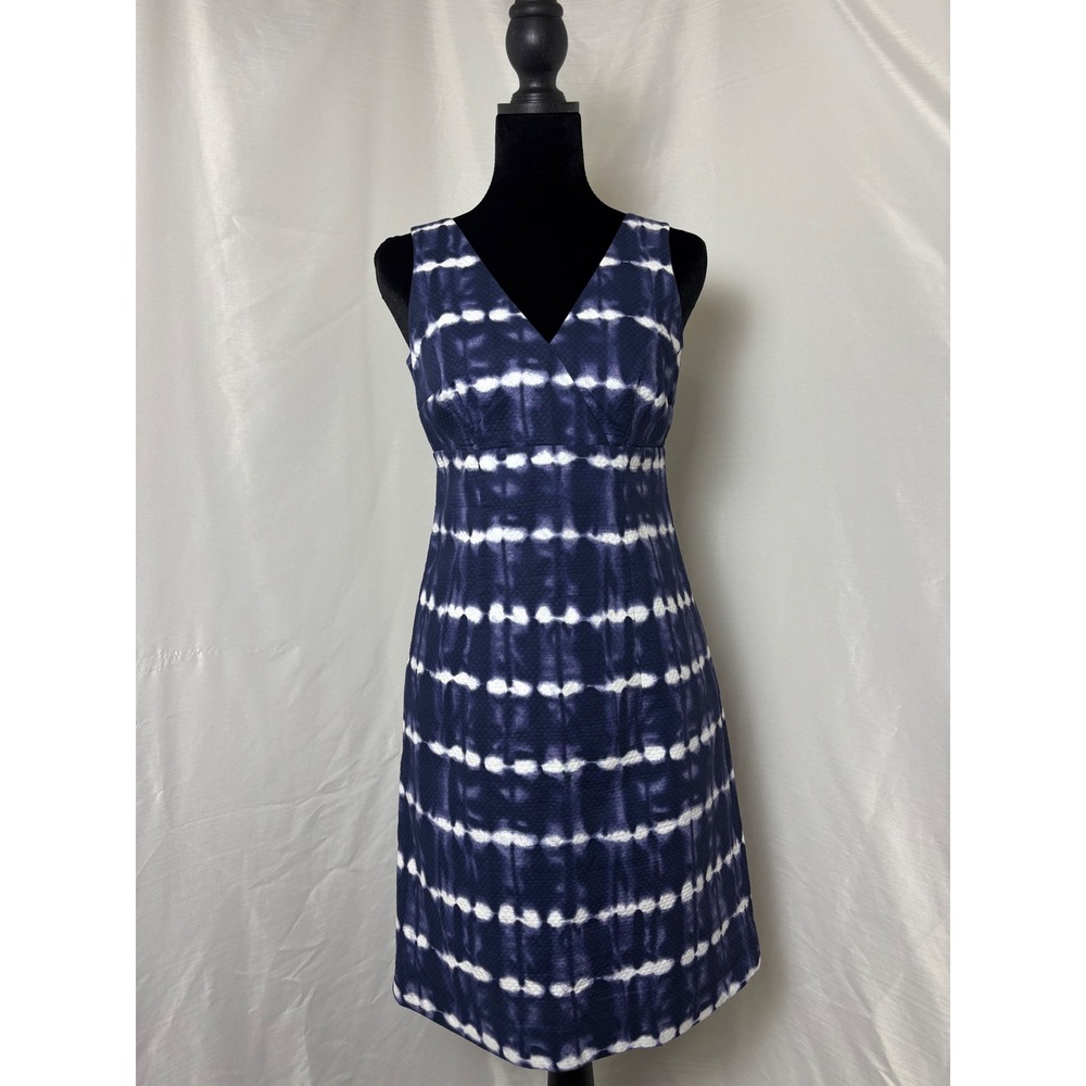 Michael Kors Navy Blue Tie Dye Quilted Sheath Dress V-Neck Size 2